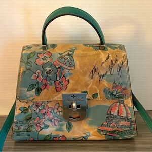 Patricia Nash Beautiful Girl Print Leather Satchel Crossbody Bag Italy